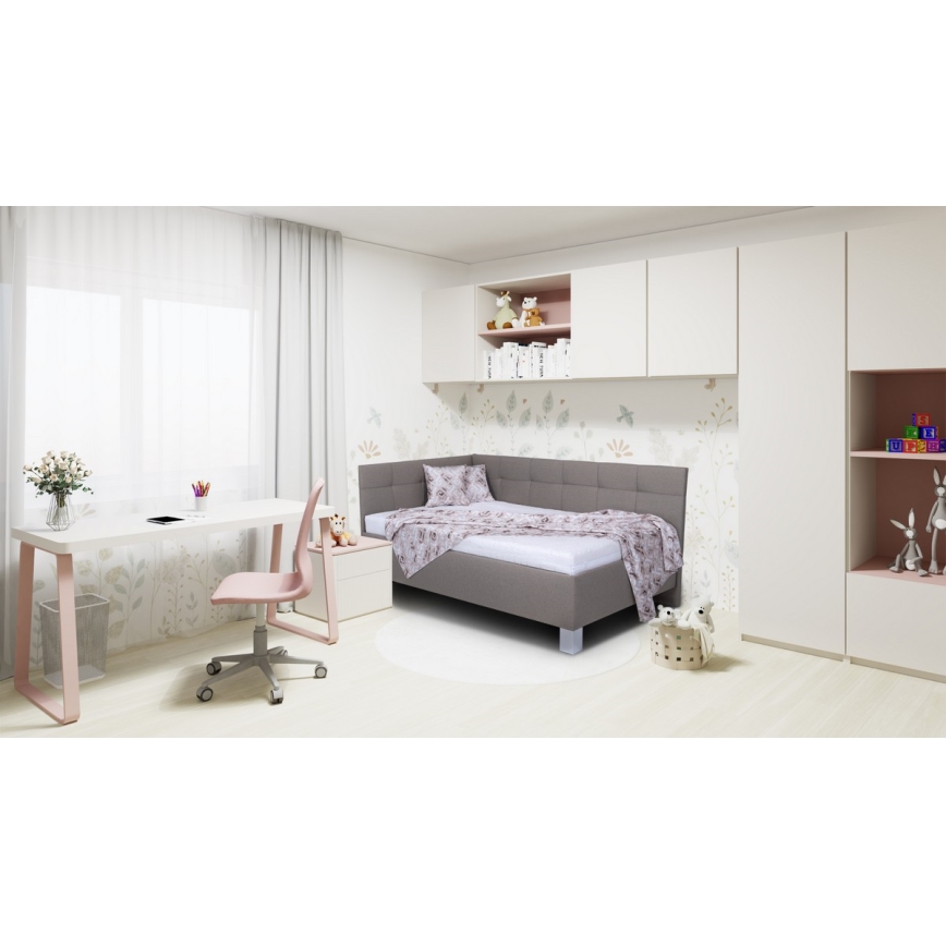 Lit tapissé MARIA PETITE 120x200 cm taupe avec matelas et coffre de rangement