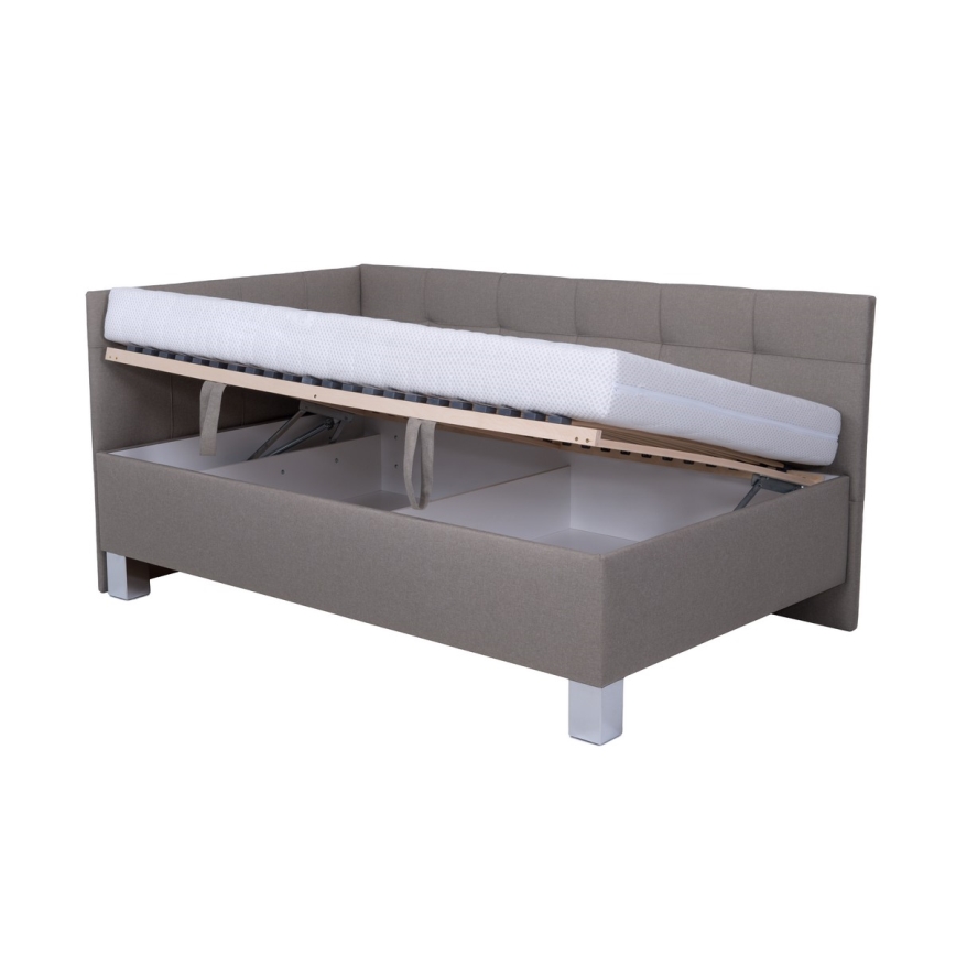 Lit tapissé MARIA PETITE 120x200 cm taupe avec matelas et coffre de rangement