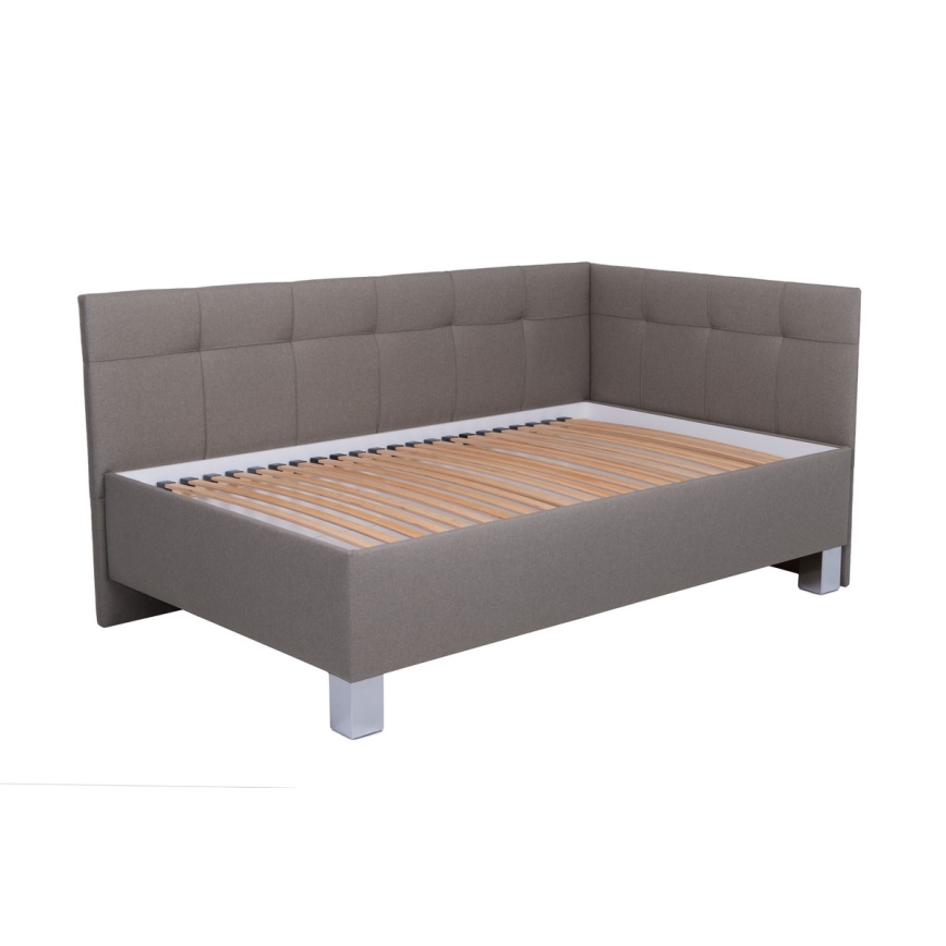 Lit tapissé MARIA PETITE 120x200 cm taupe avec matelas et coffre de rangement