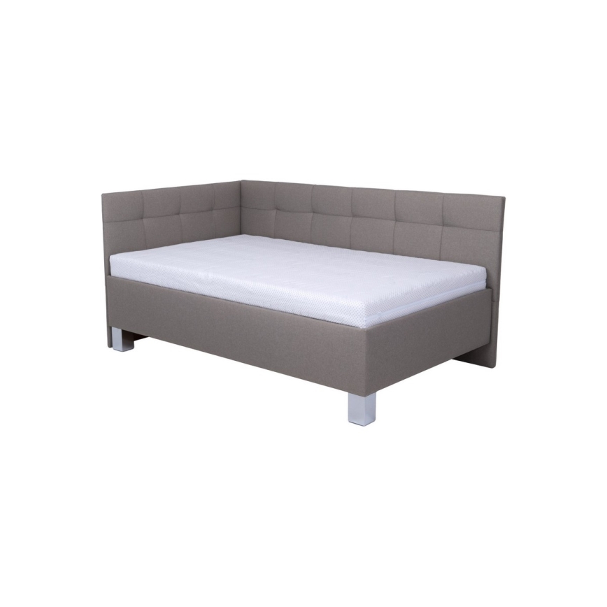 Lit tapissé MARIA PETITE 120x200 cm taupe avec matelas et coffre de rangement