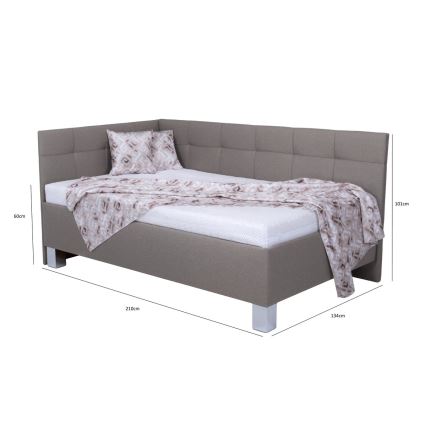 Lit tapissé MARIA PETITE 120x200 cm taupe avec matelas et coffre de rangement