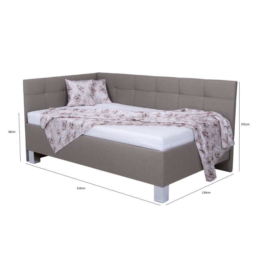 Lit tapissé MARIA PETITE 120x200 cm taupe avec matelas et coffre de rangement