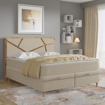 Lit tapissé NAOMI 140 x 200 cm beige avec matelas et coffre de rangement inclus
