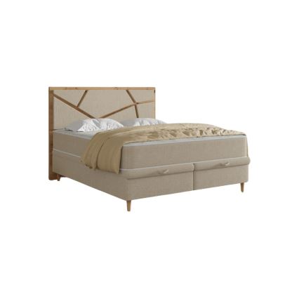 Lit tapissé NAOMI 140 x 200 cm beige avec matelas et coffre de rangement inclus