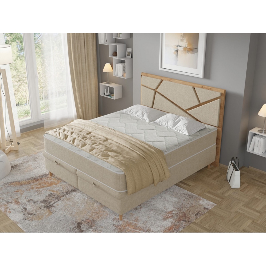 Lit tapissé NAOMI 140 x 200 cm beige avec matelas et coffre de rangement inclus