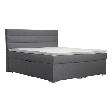 Lit tapissé NEW BOLERO 160x200 cm avec coffre de rangement intégré et matelas avec surmatelas inclus, gris