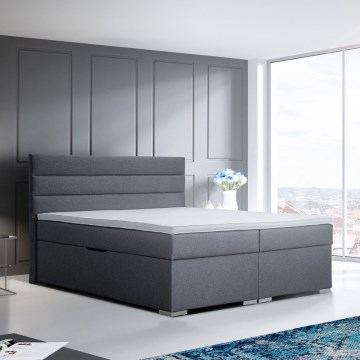 Lit tapissé NEW BOLERO 180x200 cm gris avec coffre de rangement et matelas avec surmatelas