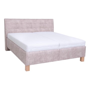 Lit tapissé VIOLET 160x200 cm avec matelas et coffre de rangement beige