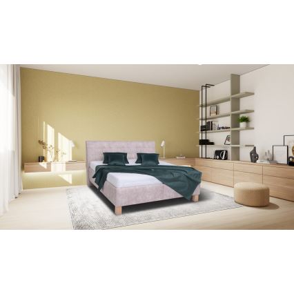 Lit tapissé VIOLET 160x200 cm avec matelas et coffre de rangement, beige