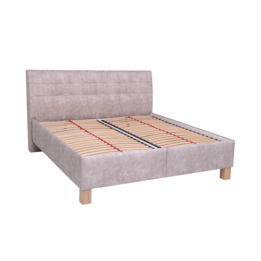 Lit tapissé VIOLET 160x200 cm avec matelas et coffre de rangement, beige