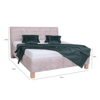 Lit tapissé VIOLET 160x200 cm avec matelas et coffre de rangement, beige