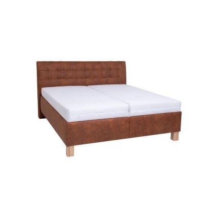 Lit tapissé VIOLET 160x200 cm avec matelas et coffre de rangement, coloris cognac