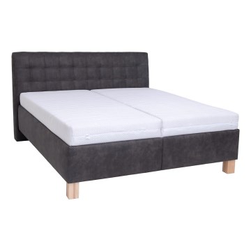 Lit tapissé VIOLET 160x200 cm avec matelas et coffre de rangement, gris foncé