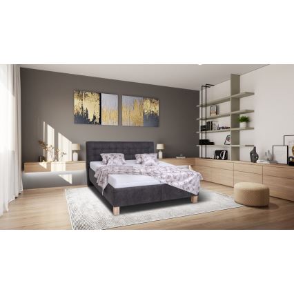 Lit tapissé VIOLET 160x200 cm avec matelas et coffre de rangement, gris foncé