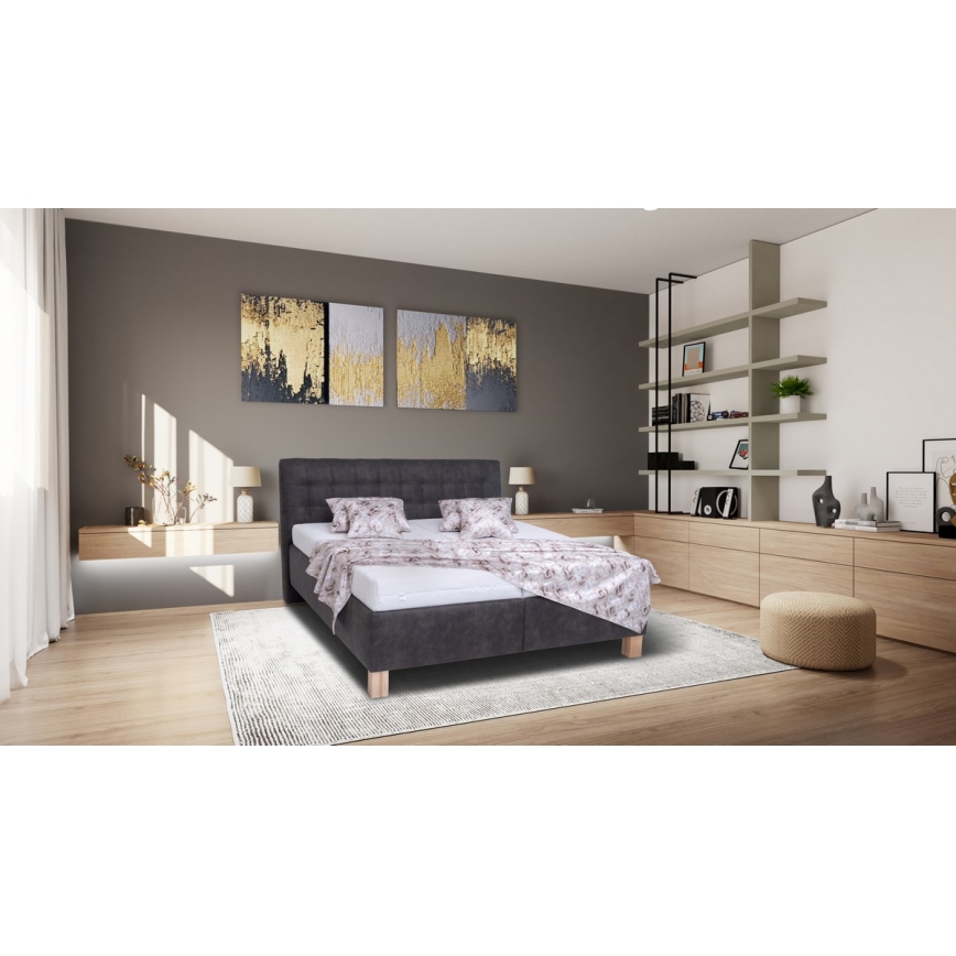 Lit tapissé VIOLET 160x200 cm avec matelas et coffre de rangement, gris foncé