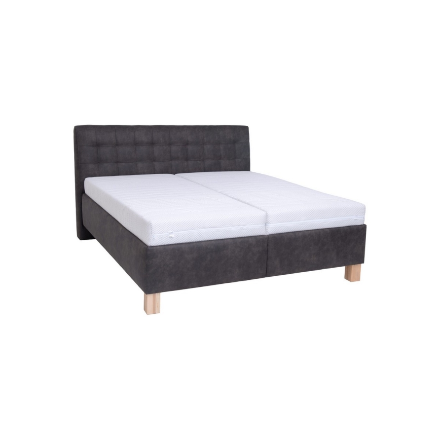 Lit tapissé VIOLET 160x200 cm avec matelas et coffre de rangement, gris foncé