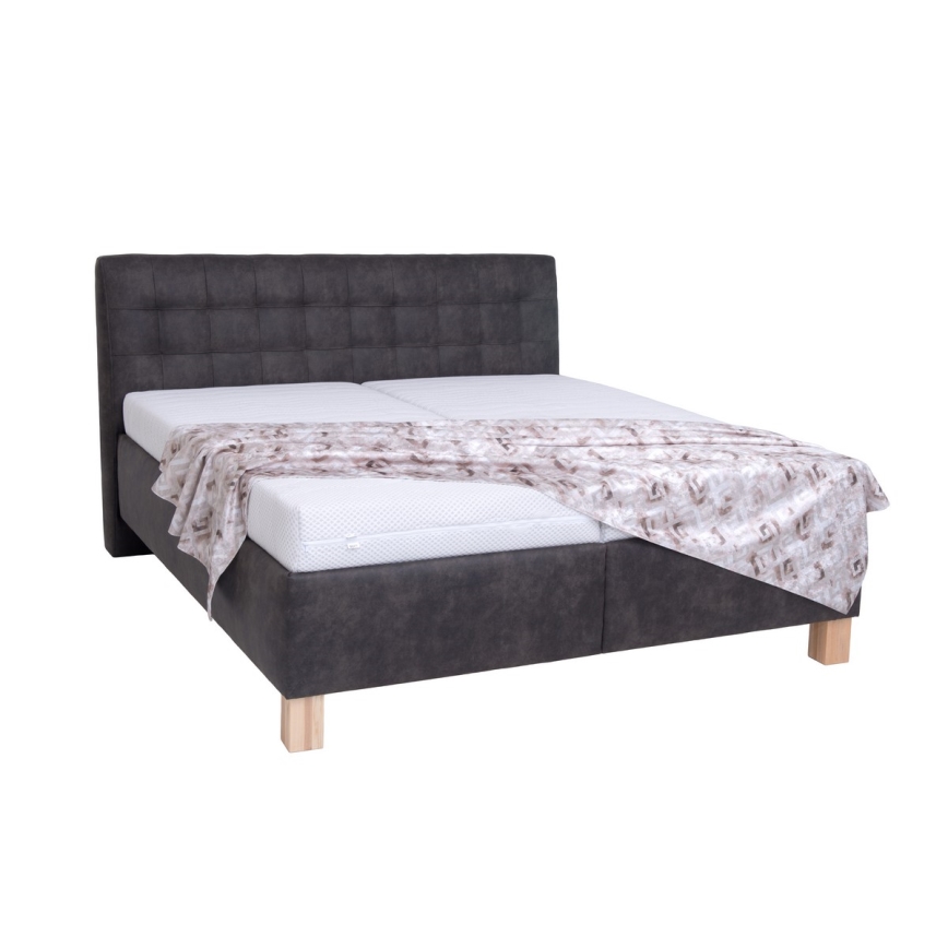 Lit tapissé VIOLET 160x200 cm avec matelas et coffre de rangement, gris foncé