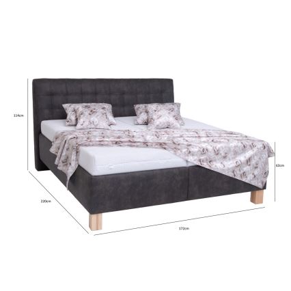 Lit tapissé VIOLET 160x200 cm avec matelas et coffre de rangement, gris foncé