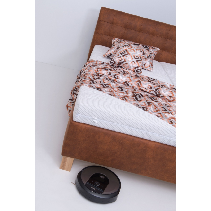 Lit tapissé VIOLET 180x200 cm avec coffre de rangement, sans matelas, coloris cognac