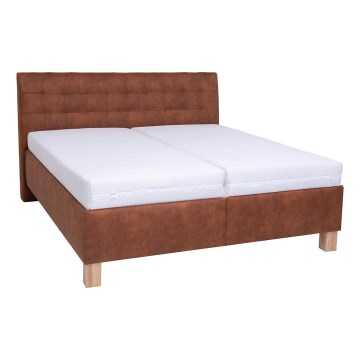 Lit tapissé VIOLET 180x200 cm avec matelas et coffre de rangement, couleur cognac
