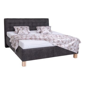 Lit tapissé VIOLET 180x200 cm avec matelas et coffre de rangement, gris anthracite