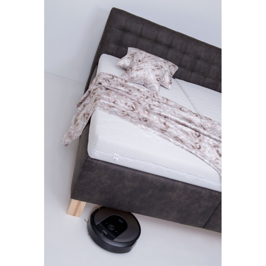 Lit tapissé VIOLET 180x200 cm avec matelas et coffre de rangement, gris anthracite