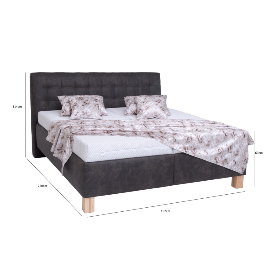 Lit tapissé VIOLET 180x200 cm avec matelas et coffre de rangement, gris anthracite