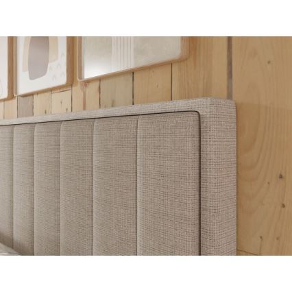 Lit double rembourré avec matelas et surmatelas, avec espace de rangement ALICIA 140x200 cm beige