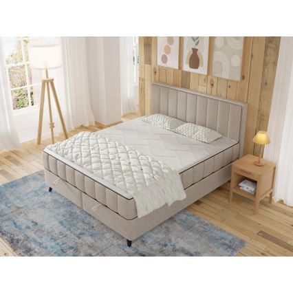 Lit double rembourré avec matelas et surmatelas, avec espace de rangement ALICIA 140x200 cm beige