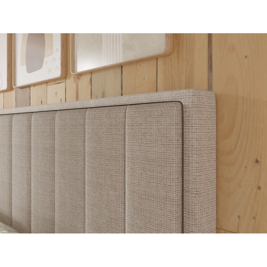 Lit double rembourré avec matelas et surmatelas, espace de rangement ALICIA 180x200 cm beige