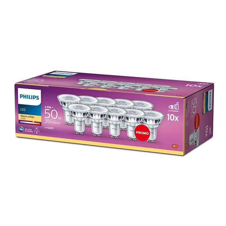 LOT 10x Ampoule LED Philips GU10/4,6W/230V 2700K