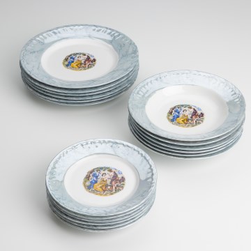 Lot 18x assiette en porcelaine marbrée bleue