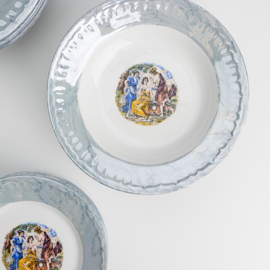 Lot 18x assiette en porcelaine marbrée bleue