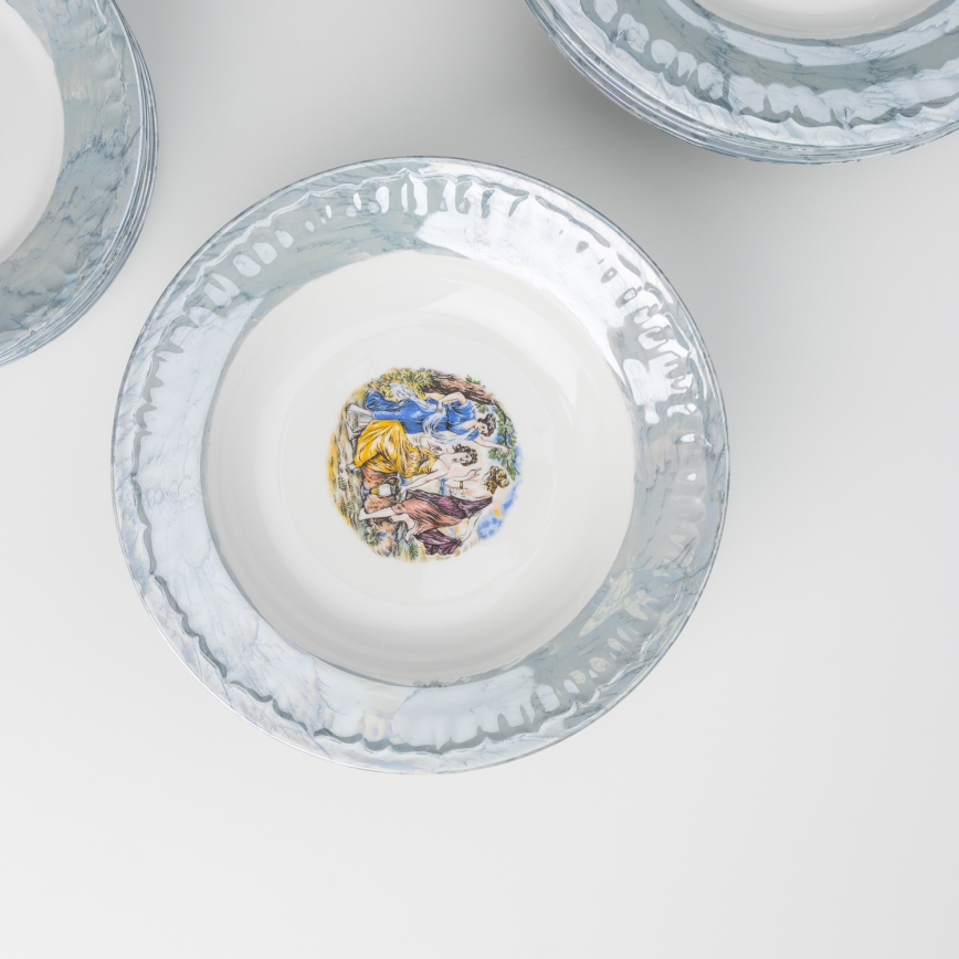 Lot 18x assiette en porcelaine marbrée bleue