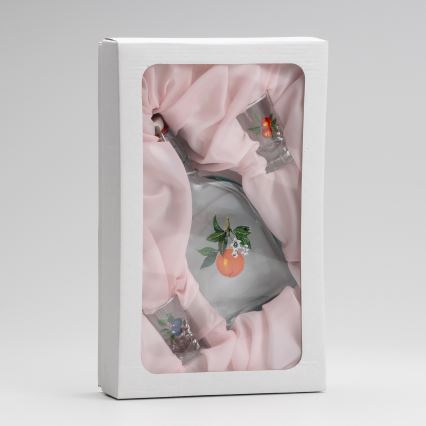 LOT 1 bouteille en verre et 2 verres pour les shots transparents avec un motif d'abricot