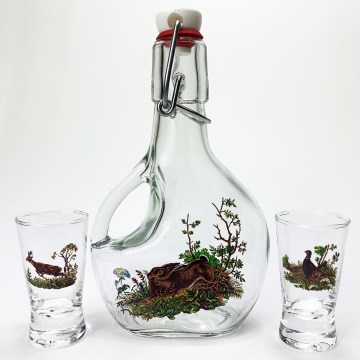 lot  1x Grande bouteille + 2x verre à shot transparent avec motif d'animaux de la forêt