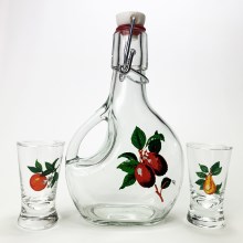 lot  1x Grande bouteille + 2x verre à shot transparent avec motif de fruit