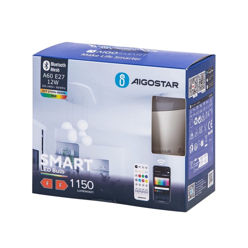 LOT 2x Ampoule à intensité variable LED RGBW MESH SmartG45 E14/4,5W/230V 2700-6500K + Télécommande - Aigostar