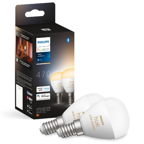 LOT 2x Ampoule à intensité variable LED Philips Hue WHITE AMBIANCE P45  E14/5,1W/230V