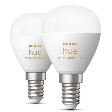 LOT 2x Ampoule à intensité variable LED Philips Hue WHITE AMBIANCE P45 E14/5,1W/230V 2200-6500K