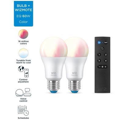 LOT 2x Ampoule à intensité variable LED RGBW A60 E27/8,5W/230V 2200-6500K Wi-Fi + télécommande - WiZ