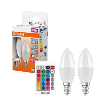 LOT 2x Ampoule à intensité variable LED RGBW B38 E14/4,9W/230V 2700K + Télécommande - Osram