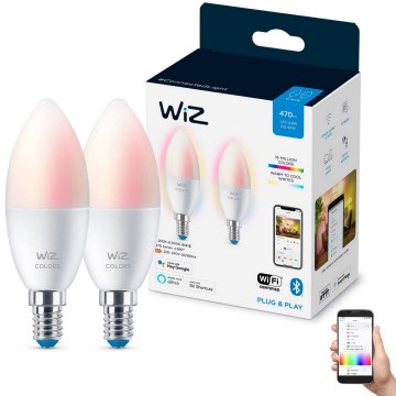 LOT 2x Ampoule à intensité variable LED RGBW C37 E14/4,9W/230V 2200-6500K Wi-Fi - WiZ