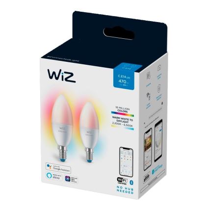 LOT 2x Ampoule à intensité variable LED RGBW C37 E14/4,9W/230V 2200-6500K Wi-Fi - WiZ