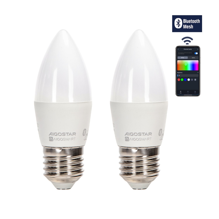 LOT 2x Ampoule à intensité variable LED RGBW MESH Smart C37 E27/6,5W/230V 2700-6500K + Télécommande - Aigostar