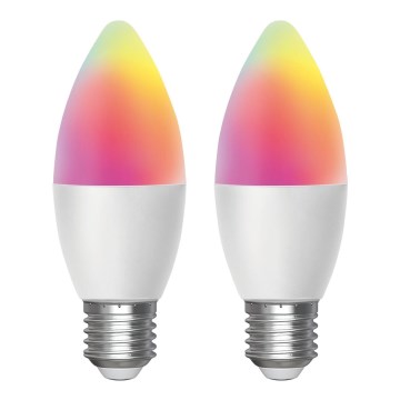 LOT 2x Ampoule à intensité variable LED RGBW MESH Smart C37 E27/6,5W/230V 2700-6500K + Télécommande - Aigostar