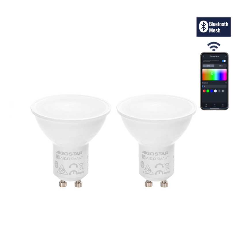 LOT 2x Ampoule à intensité variable LED RGBW MESH Smart GU10/6,5W/230V 2700-6500K - Aigostar
