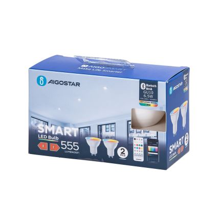 LOT 2x Ampoule à intensité variable LED RGBW MESH Smart GU10/6,5W/230V 2700-6500K - Aigostar
