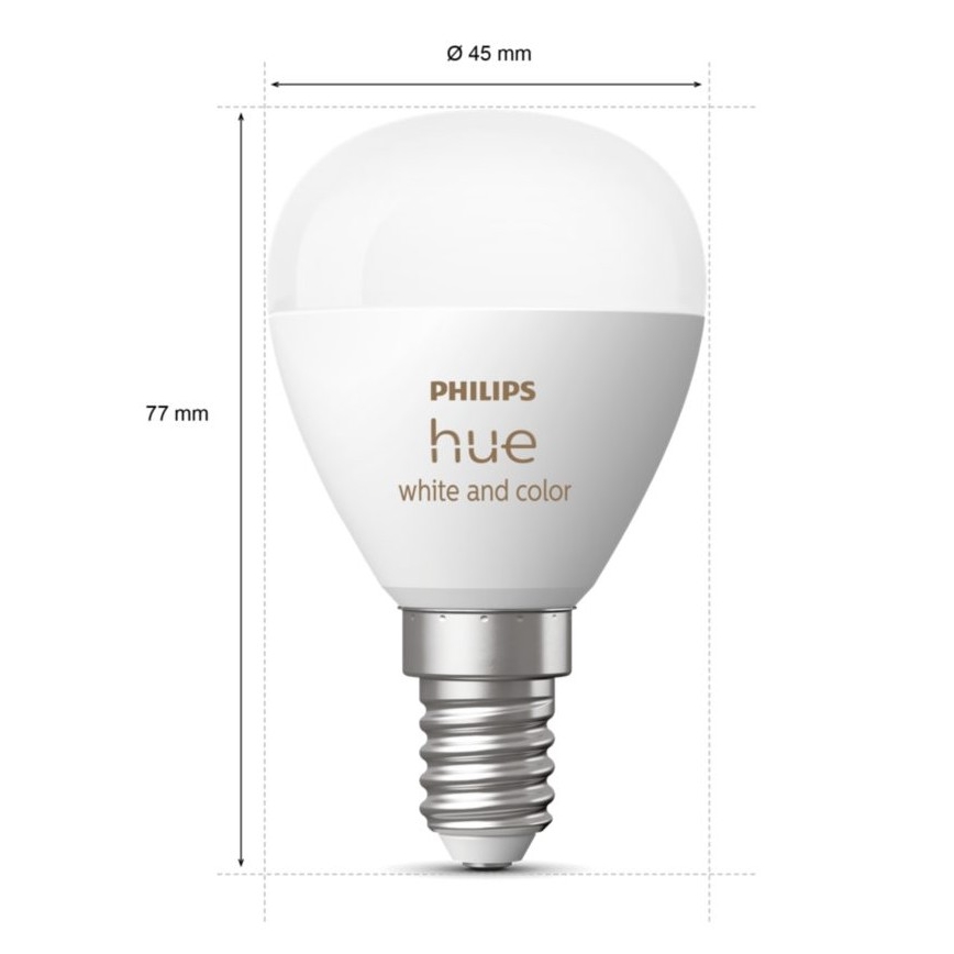 LOT 2x Ampoule à intensité variable LED RGBW Philips Hue White And Color Ambiance P45 E14/5,1W/230V 2000-6500K