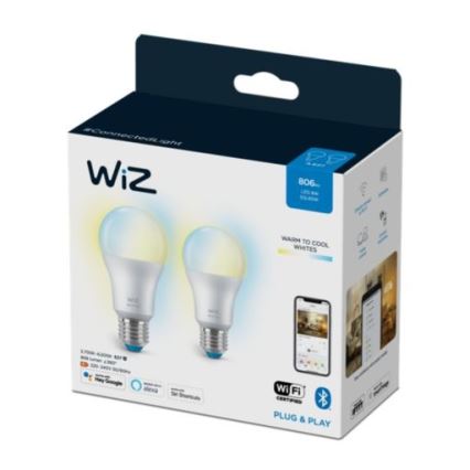 LOT 2x ampoule LED à intensité variable A60 E27/8W/230V 2700-6500K CRI 90 Wi-Fi - WiZ